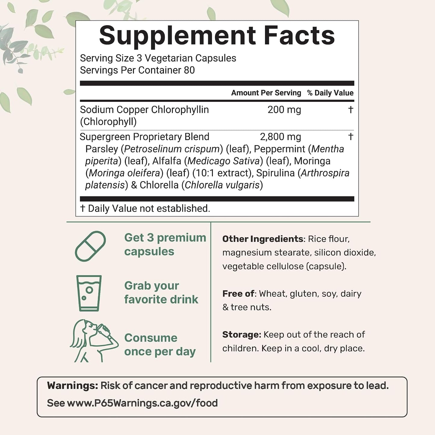 Micro Ingredients Chlorophyll Super Greens Complex | 240 Veggie Capsules with Parsley, Moringa, Spirulina, Chlorella, & More | Gluten-Free, No Additives - PrimeBioHealth - canada supplements
