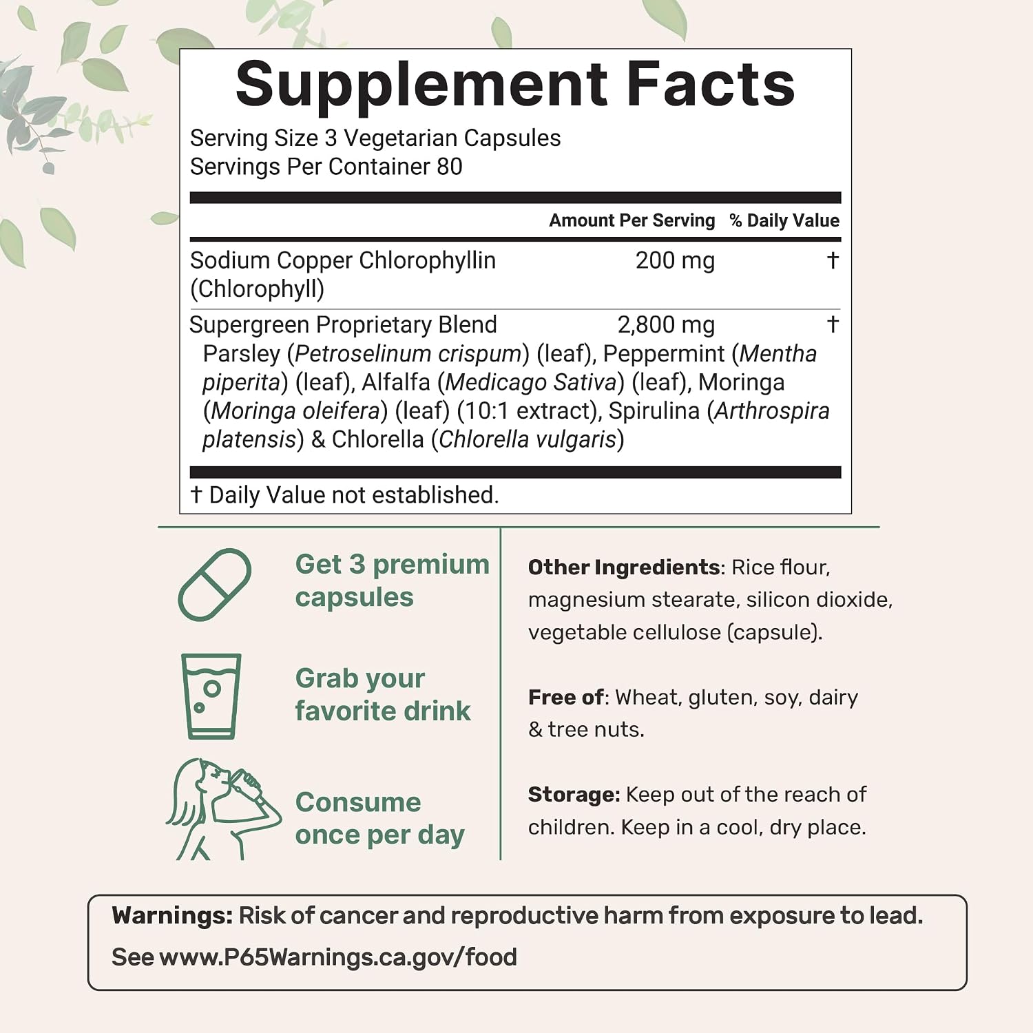 Micro Ingredients Chlorophyll Super Greens Complex | 240 Veggie Capsules with Parsley, Moringa, Spirulina, Chlorella, & More | Gluten-Free, No Additives - PrimeBioHealth - canada supplements