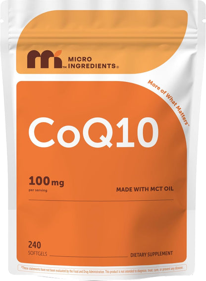 Micro Ingredients CoQ10 100 mg Per Serving, 240 Softgels | Coenzyme Q10 (Ubiquinone) Supplement | Made with MCT Oil | Non-GMO, Gluten Free - PrimeBioHealth - canada supplements