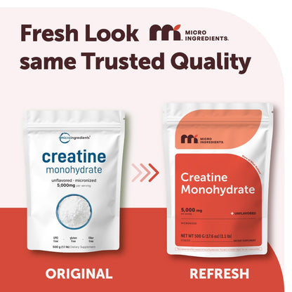 Micro Ingredients Creatine Monohydrate Powder 1 kg (2.2 Lbs), 5000mg Per Serv, Micronized Creatine Powder, Unflavored, No Filler, Keto & Vegan, Easy Dissolve, Pre Workout for Women & Men* - PrimeBioHealth - canada supplements
