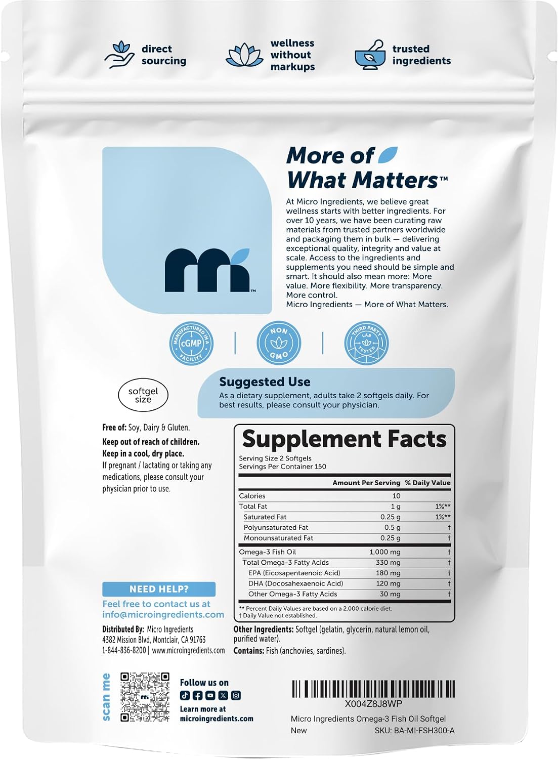Micro Ingredients Extra Strength* Omega-3 Fish Oil Supplements 1,000mg Per Serving, 300 Softgels | Lemon Flavored | Burpless | EPA 180mg + DHA 120mg | Deep Sea Fish - PrimeBioHealth - canada supplements