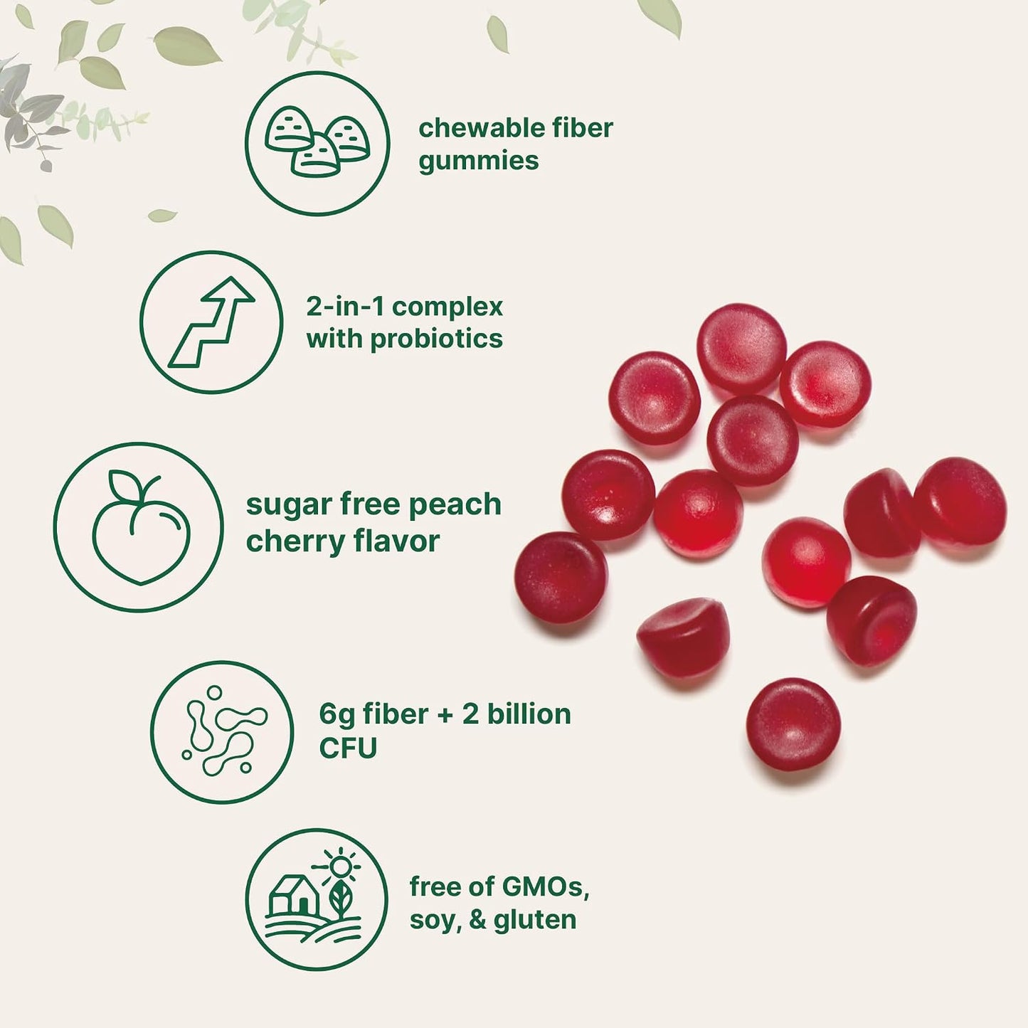 Micro Ingredients Fiber Gummies with Probiotics, 120 Count | 6g Per Serving + 2 Billion CFU | Sugar Free Peach Cherry Flavor | High Fiber Supplement for Women & Men | Non-GMO, Gluten Free - PrimeBioHealth - canada supplements