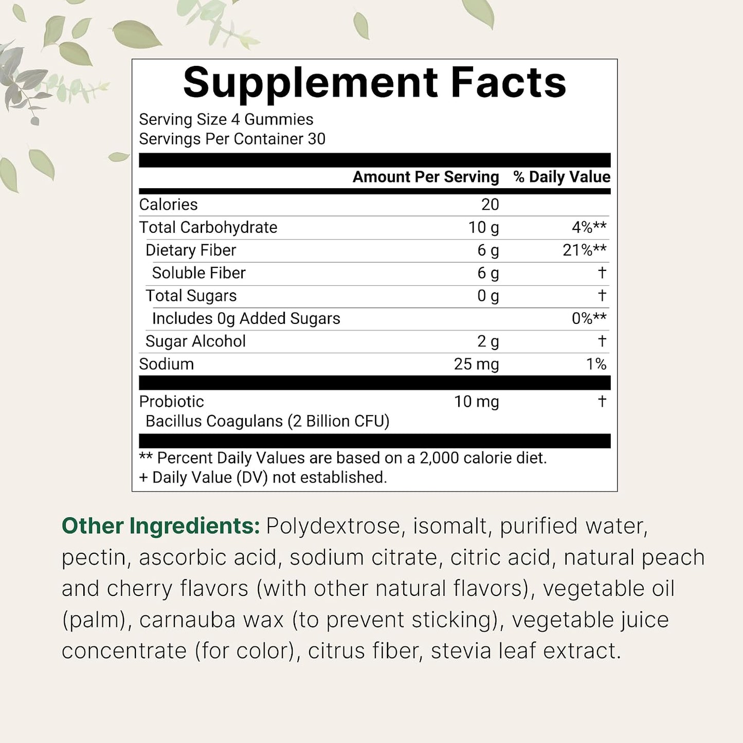 Micro Ingredients Fiber Gummies with Probiotics, 120 Count | 6g Per Serving + 2 Billion CFU | Sugar Free Peach Cherry Flavor | High Fiber Supplement for Women & Men | Non-GMO, Gluten Free - PrimeBioHealth - canada supplements