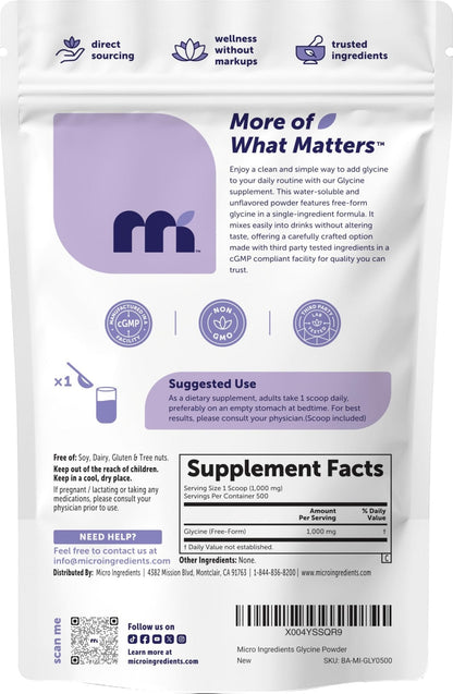Micro Ingredients Glycine Powder, 1KG (2.2 Pounds), Glycine 1000mg Per Serving, Water Soluble and Product of USA - PrimeBioHealth - canada supplements