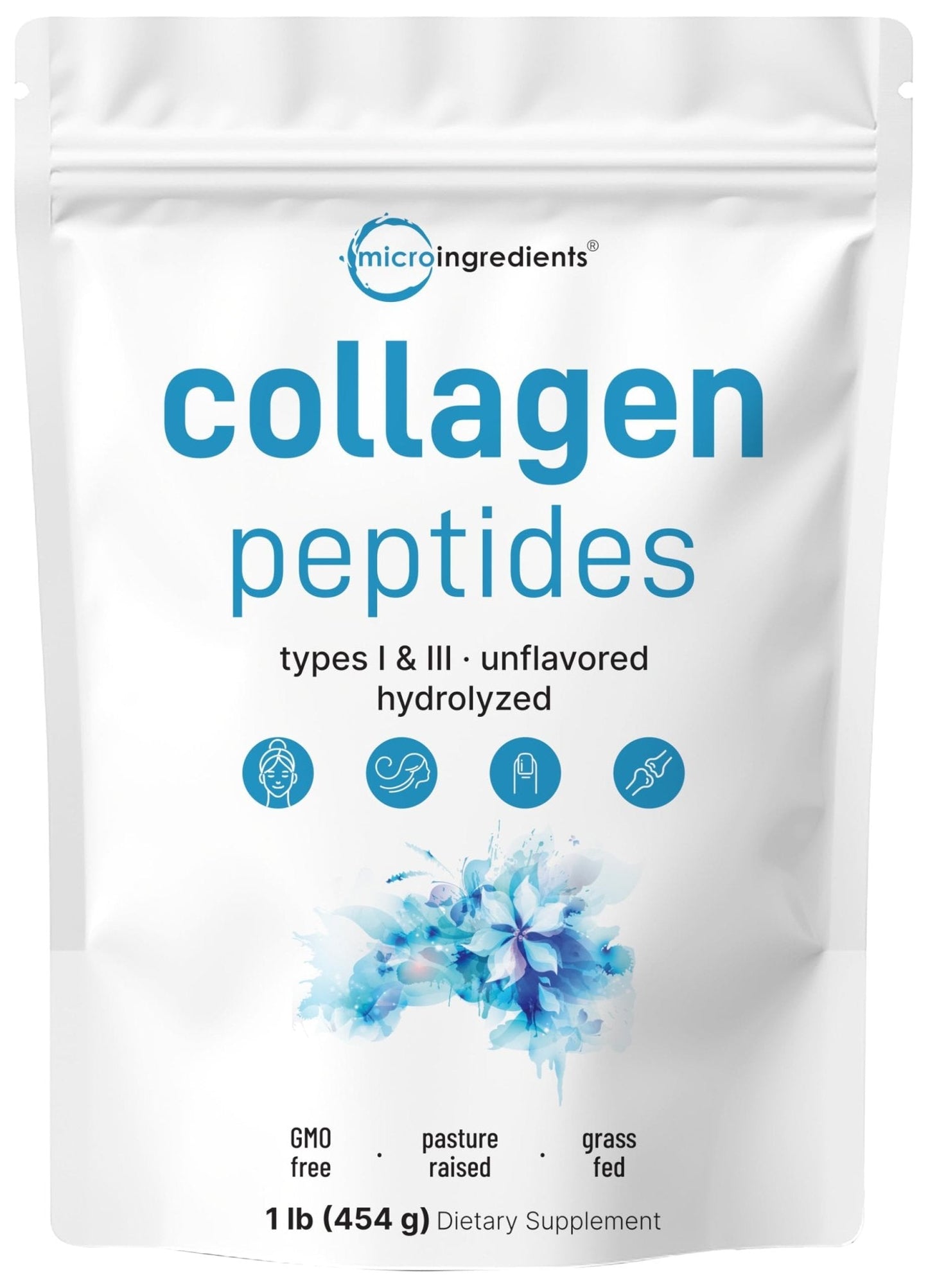 Micro Ingredients Hydrolyzed Collagen Peptides Powder, 1 lb | Type I & III Collagen for Women & Men | Unflavored Bovine Collagen Protein | Easy Dissolve, Paleo, Non-GMO - PrimeBioHealth - canada supplements
