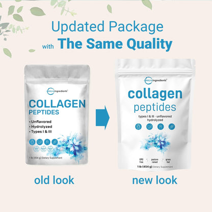 Micro Ingredients Hydrolyzed Collagen Peptides Powder, 1 lb | Type I & III Collagen for Women & Men | Unflavored Bovine Collagen Protein | Easy Dissolve, Paleo, Non-GMO - PrimeBioHealth - canada supplements
