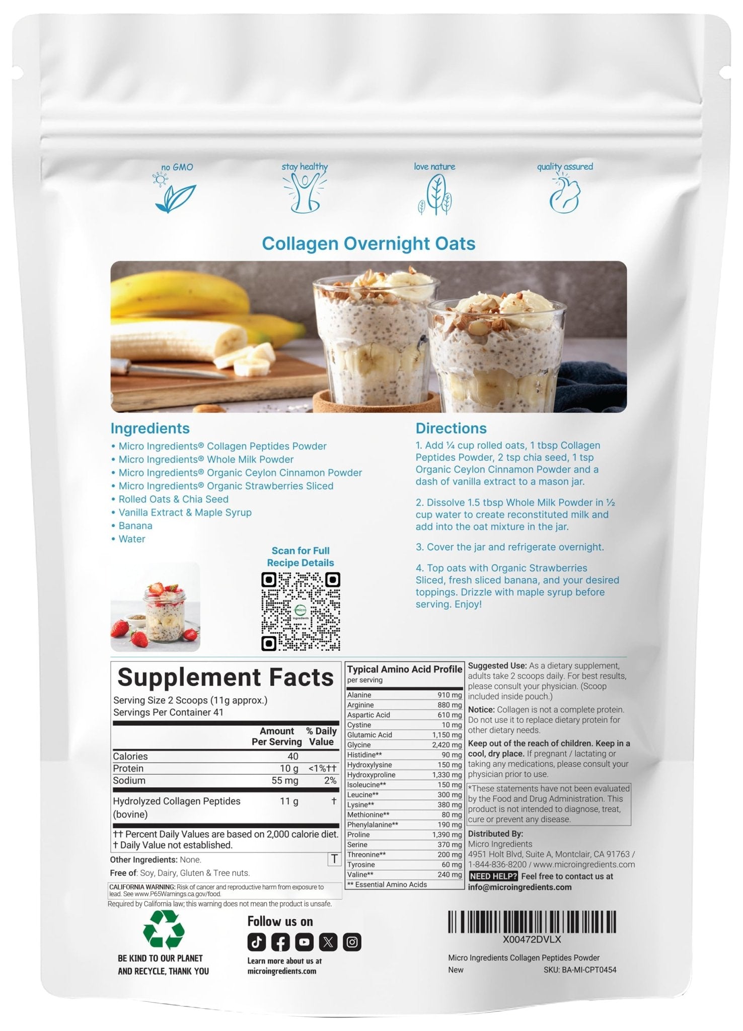 Micro Ingredients Hydrolyzed Collagen Peptides Powder, 1 lb | Type I & III Collagen for Women & Men | Unflavored Bovine Collagen Protein | Easy Dissolve, Paleo, Non-GMO - PrimeBioHealth - canada supplements