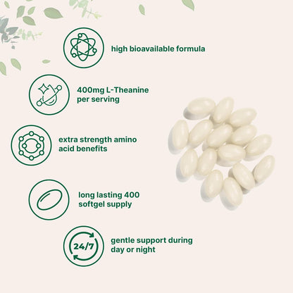 Micro Ingredients L-Theanine 400mg, 400 Softgels | Highly Bioavailable with Coconut Oil | Extra Strength Theanine Amino Acid | Calm & Relaxation Support + Focus Supplement | Non-GMO, Gluten Free - PrimeBioHealth - canada supplements