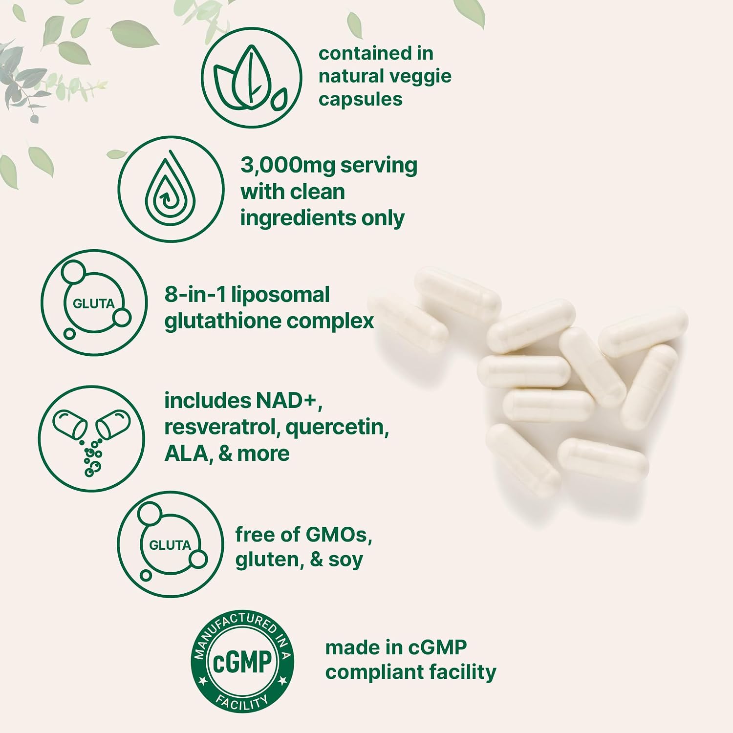 Micro Ingredients Liposomal Reduced Glutathione Complex 3,000mg - 8‑in‑1 Advanced Glutathione Supplement with NAD, Resveratrol, Quercetin, Alpha Lipoic Acid & Vitamin C - 120 Vegetarian Caps - PrimeBioHealth - canada supplements