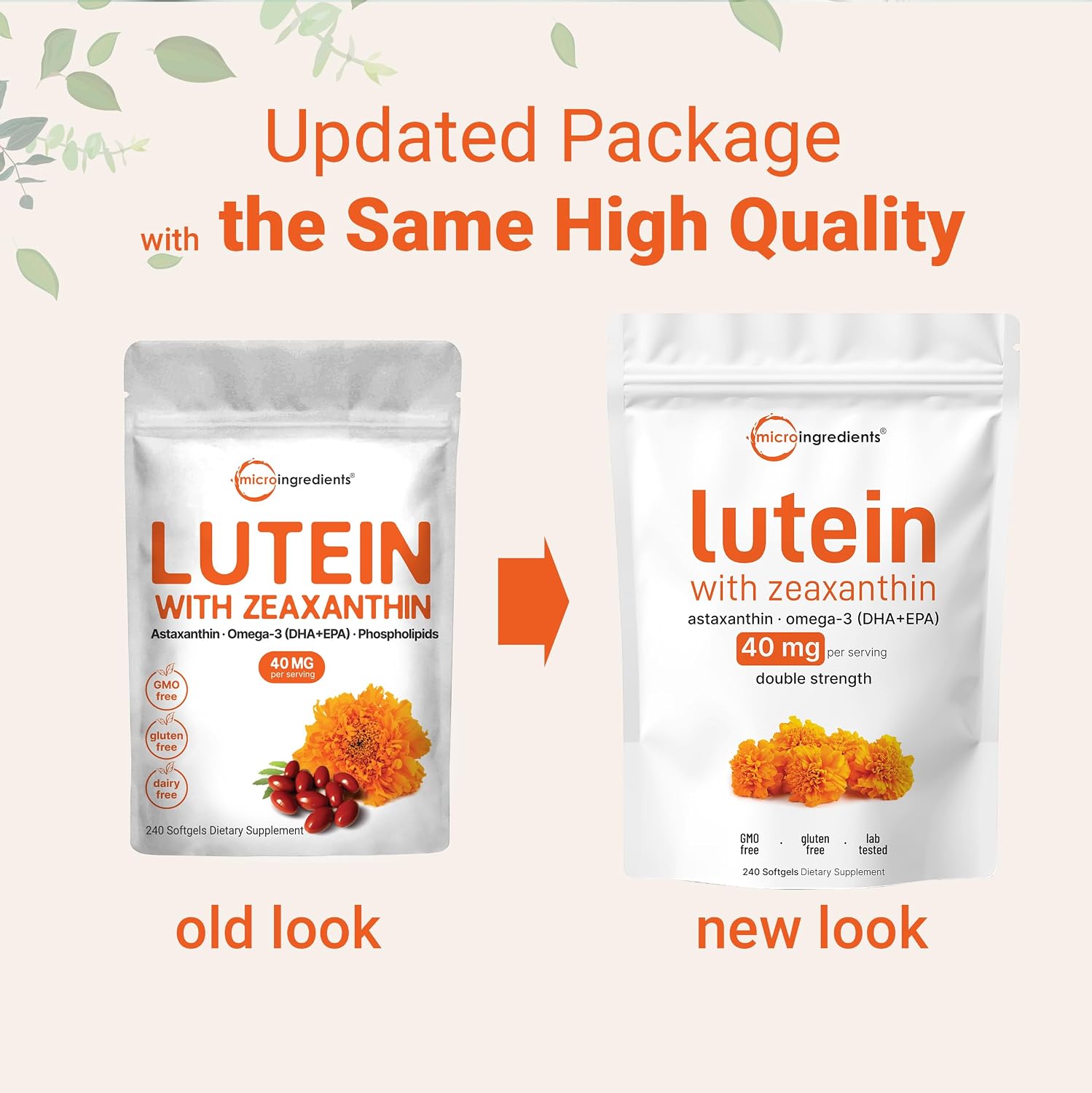 Micro Ingredients Lutein & Zeaxanthin 40mg Softgels, 240 Count, with Astaxanthin, Omega-3s, & Phospholipids | Eye + Vision Health Vitamins | Third Party Tested, Non-GMO, Gluten Free - PrimeBioHealth - canada supplements