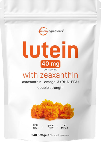 Micro Ingredients Lutein & Zeaxanthin 40mg Softgels, 240 Count, with Astaxanthin, Omega-3s, & Phospholipids | Eye + Vision Health Vitamins | Third Party Tested, Non-GMO, Gluten Free - PrimeBioHealth - canada supplements