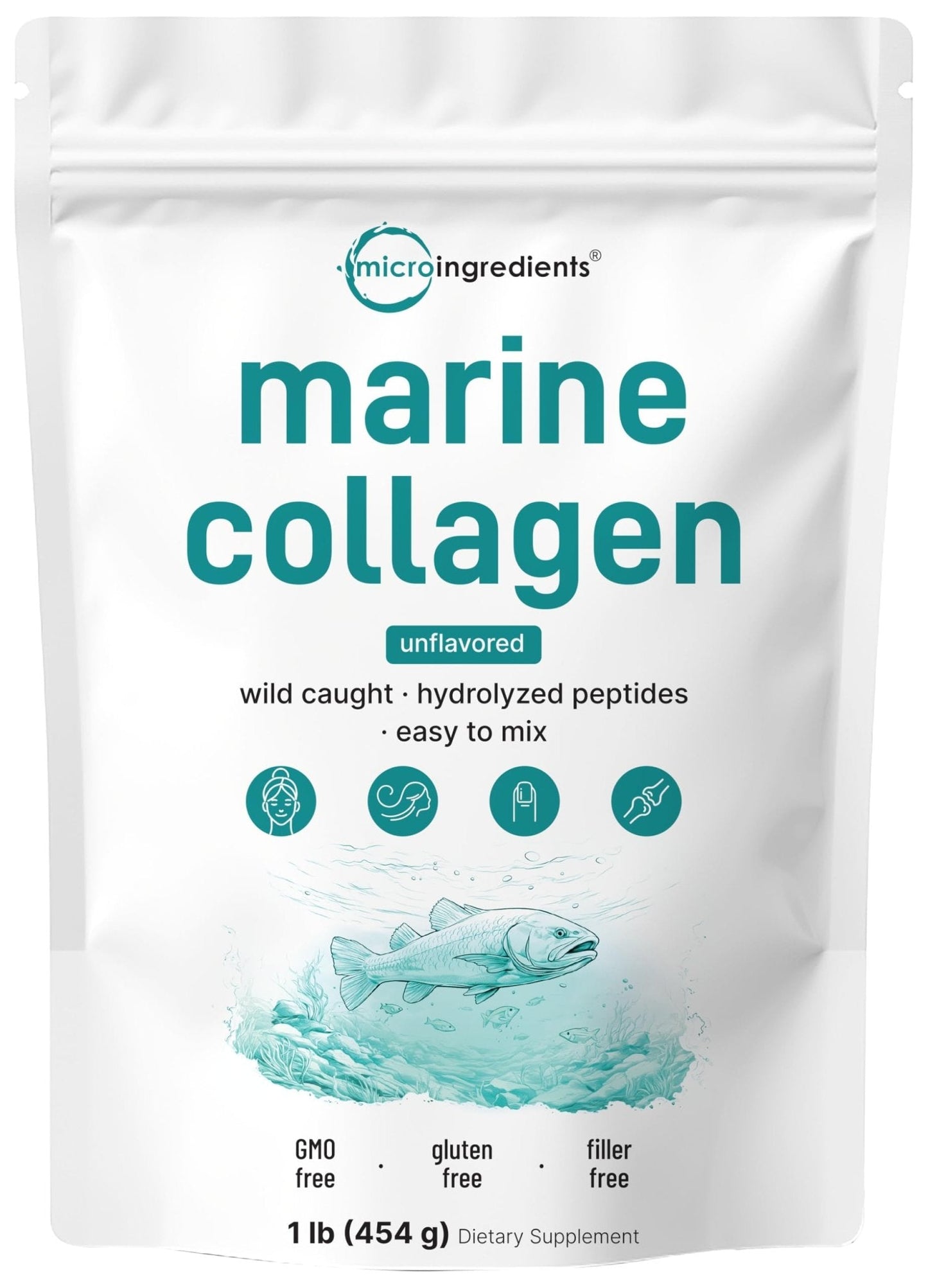 Micro Ingredients Marine Collagen Peptides Powder, 1 lb | Type I Marine Collagen + Natural Protein | Wild-Caught Fish Source - PrimeBioHealth - canada supplements
