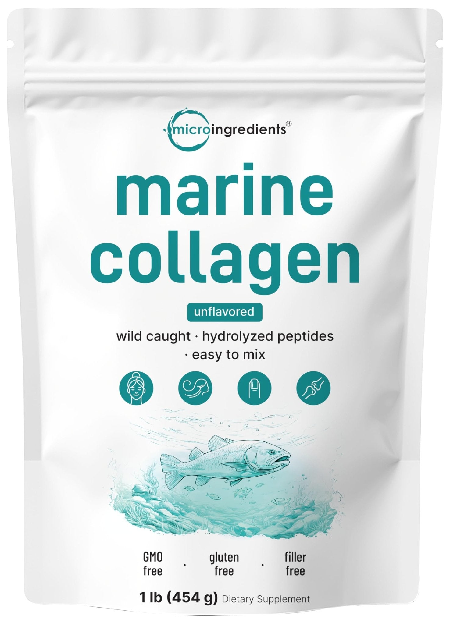 Micro Ingredients Marine Collagen Peptides Powder, 1 lb | Type I Marine Collagen + Natural Protein | Wild-Caught Fish Source - PrimeBioHealth - canada supplements