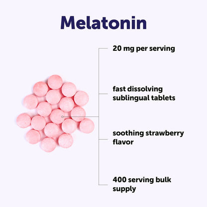 Micro Ingredients Melatonin 20mg, 400 Tablets | Strawberry Flavor | Fast Dissolve | 100% Drug Free | Vegetarian Friendly | Non-GMO, No Gluten, Sugar Free - PrimeBioHealth - canada supplements
