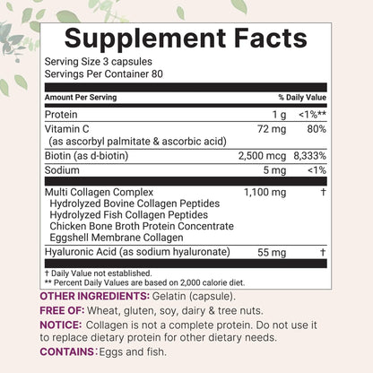 Micro Ingredients Multi Collagen Pills for Women & Men, 240 Capsules | Type I, II, III, V, X | Hydrolyzed Peptides with Biotin, Hyaluronic Acid - PrimeBioHealth - canada supplements