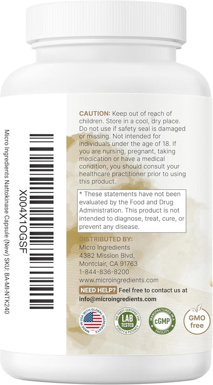 Micro Ingredients Nattokinase 10,000 FU Per Serving (Natural Natto Extract), 240 Vegetarian Capsules | with CoQ10, Turmeric, Aged Garlic & Pine Bark Extract | Non-GMO, Lab Tested, cGMP Manufactured - PrimeBioHealth - canada supplements