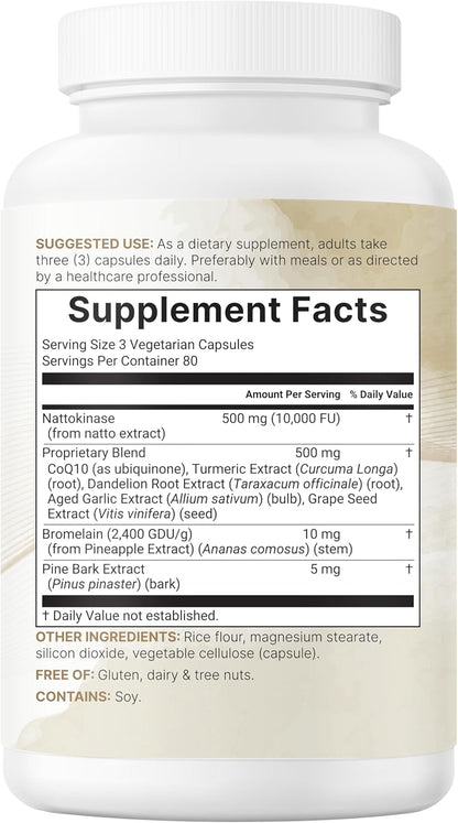 Micro Ingredients Nattokinase 10,000 FU Per Serving (Natural Natto Extract), 240 Vegetarian Capsules | with CoQ10, Turmeric, Aged Garlic & Pine Bark Extract | Non-GMO, Lab Tested, cGMP Manufactured - PrimeBioHealth - canada supplements