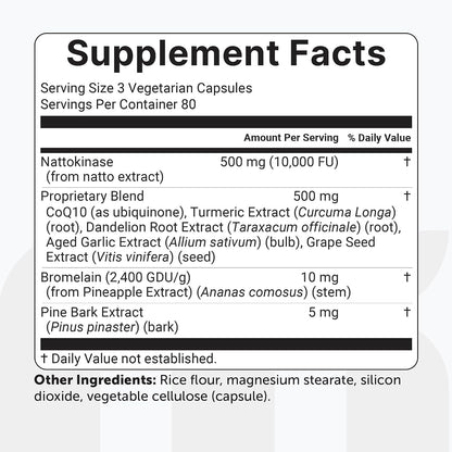 Micro Ingredients Nattokinase 10,000 FU Per Serving (Natural Natto Extract), 240 Vegetarian Capsules | with CoQ10, Turmeric, Aged Garlic & Pine Bark Extract | Non-GMO, Lab Tested, cGMP Manufactured - PrimeBioHealth - canada supplements