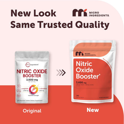 Micro Ingredients Nitric Oxide Supplement for Men & Women 3,600mg Per Serving, 240 Bisected Tablets | L-Arginine + L-Citrulline Amino Acid Complex | Pre-Workout, Caffeine-Free | Non-GMO, Gluten Free - PrimeBioHealth - canada supplements