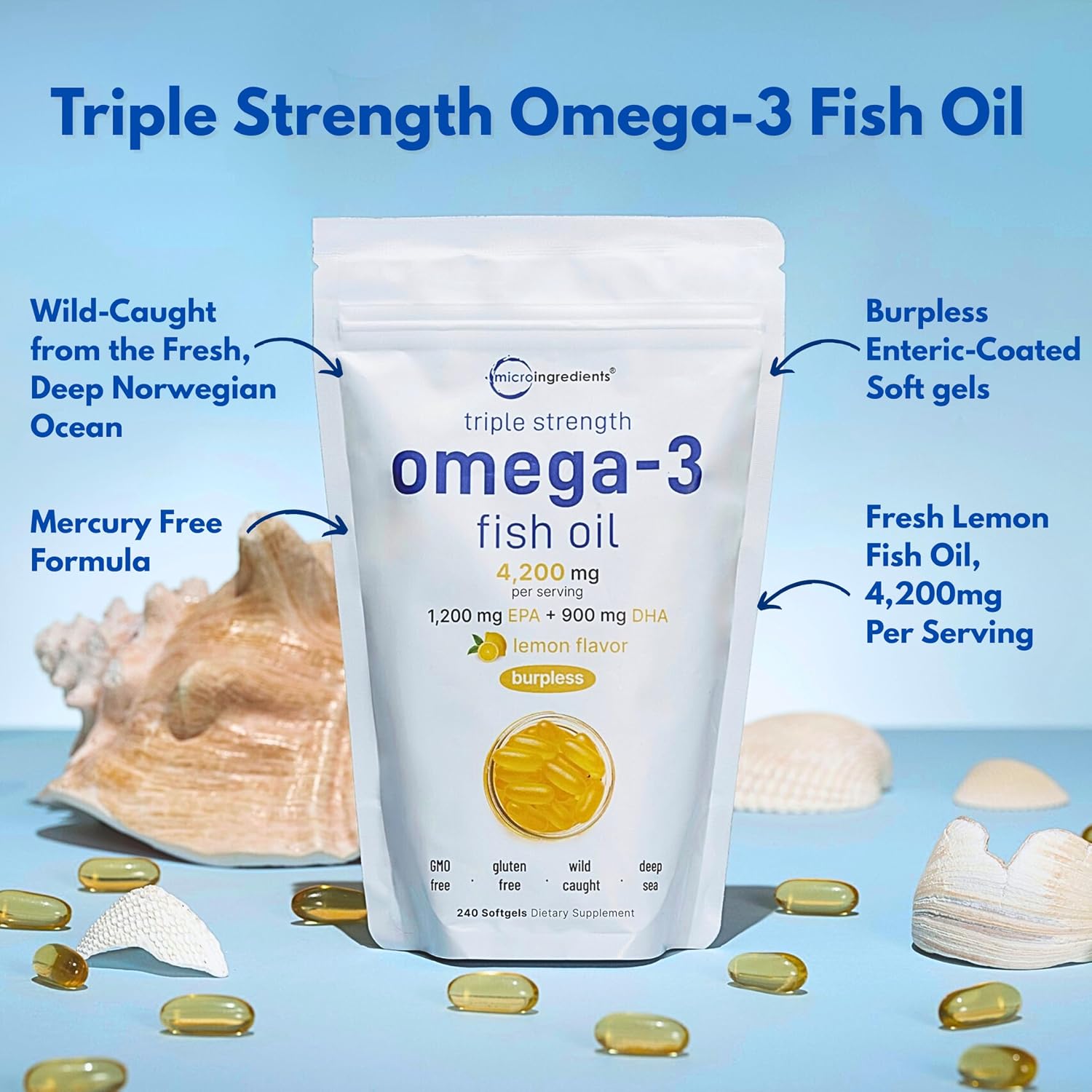 Micro Ingredients Omega-3 Fish Oil 4,200mg Softgels & Mega Probiotics 200 Billion CFU Veggie Capsules | 2 Pack Bundle | Wild-Caught, Burpless, Lemon Flavor | 40 Strains + Inulin, Acacia, & Bromelai - PrimeBioHealth - canada supplements