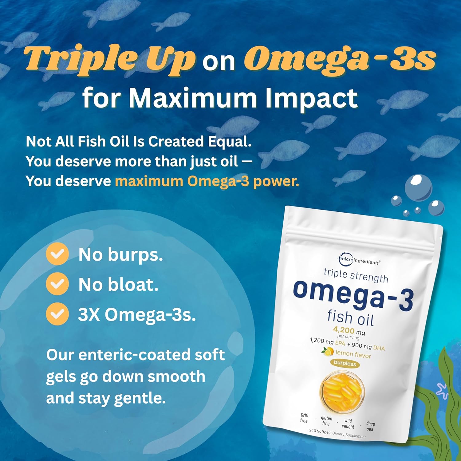 Micro Ingredients Omega-3 Fish Oil 4,200mg Softgels & Mega Probiotics 200 Billion CFU Veggie Capsules | 2 Pack Bundle | Wild-Caught, Burpless, Lemon Flavor | 40 Strains + Inulin, Acacia, & Bromelai - PrimeBioHealth - canada supplements