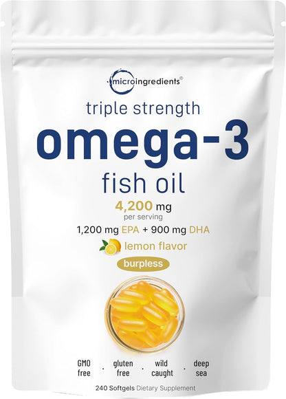 Micro Ingredients Omega-3 Fish Oil 4,200mg Softgels & Mega Probiotics 200 Billion CFU Veggie Capsules | 2 Pack Bundle | Wild-Caught, Burpless, Lemon Flavor | 40 Strains + Inulin, Acacia, & Bromelai - PrimeBioHealth - canada supplements