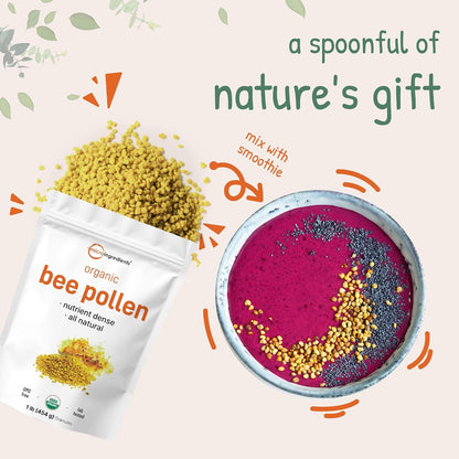 Micro Ingredients Organic Bee Pollen Granules, 1 lb | Fresh Harvest, Raw & Natural Superfood | Rich in B Vitamins, Minerals, Protein & Antioxidants | Keto, Non-GMO - PrimeBioHealth - canada supplements