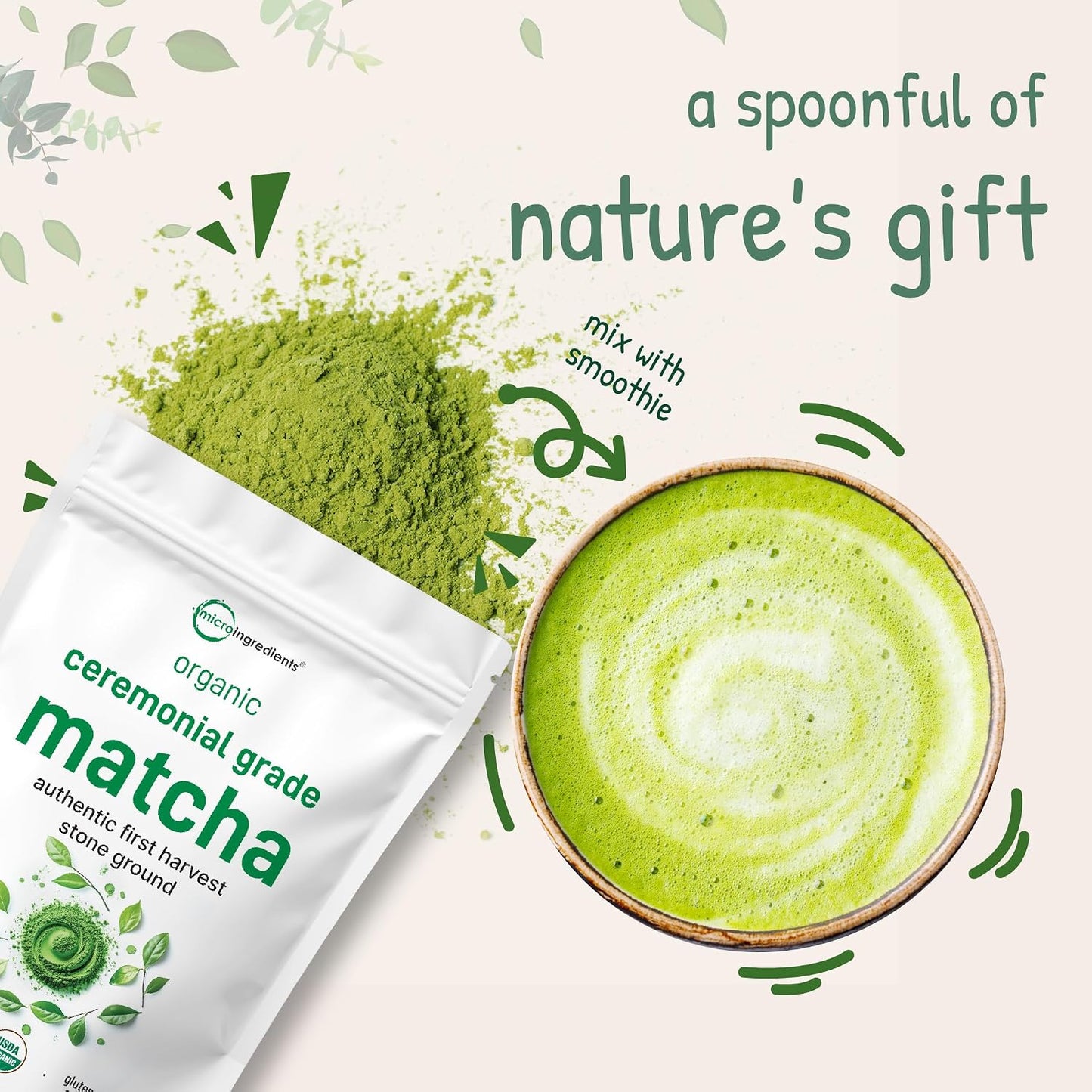Micro Ingredients Organic Ceremonial Grade Matcha Powder, 100 Servings | Authentic Japanese First Harvest Matcha Green Tea Powder For Barista-Grade Latte, Beverage & Baking - PrimeBioHealth - canada supplements