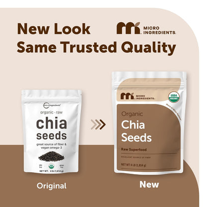 Micro Ingredients Organic Chia Seeds, 4lbs | Contains Omega-3s | Non-GMO | Excellent Source of Fiber | Plant Based Protein | Raw Chia Seed Source | Great for Baking, Smoothies & Pudding | Gluten Free - PrimeBioHealth - canada supplements