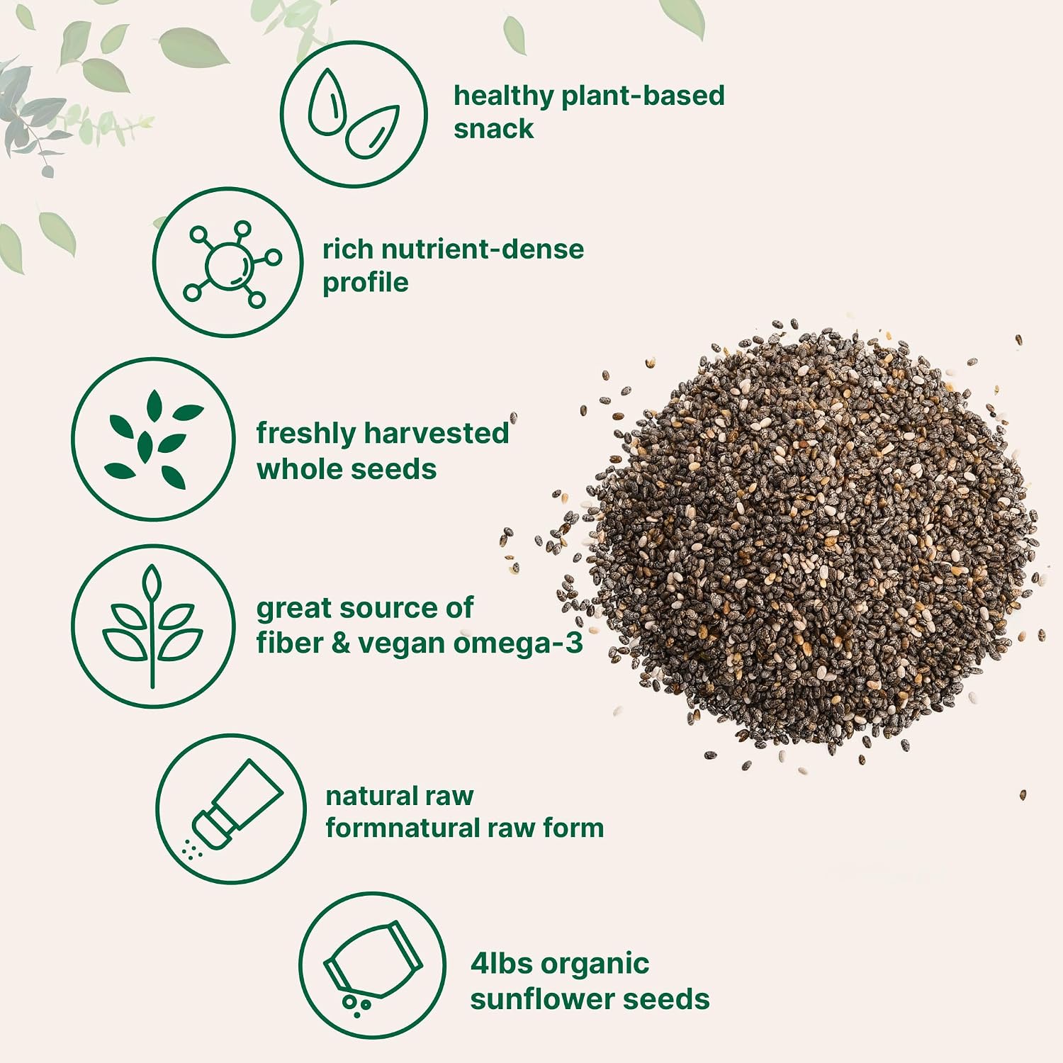 Micro Ingredients Organic Chia Seeds, 4lbs | Contains Omega-3s | Non-GMO | Excellent Source of Fiber | Plant Based Protein | Raw Chia Seed Source | Great for Baking, Smoothies & Pudding | Gluten Free - PrimeBioHealth - canada supplements