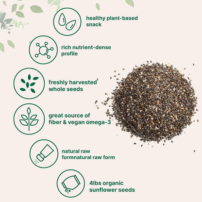 Micro Ingredients Organic Chia Seeds, 4lbs | Contains Omega-3s | Non-GMO | Excellent Source of Fiber | Plant Based Protein | Raw Chia Seed Source | Great for Baking, Smoothies & Pudding | Gluten Free - PrimeBioHealth - canada supplements