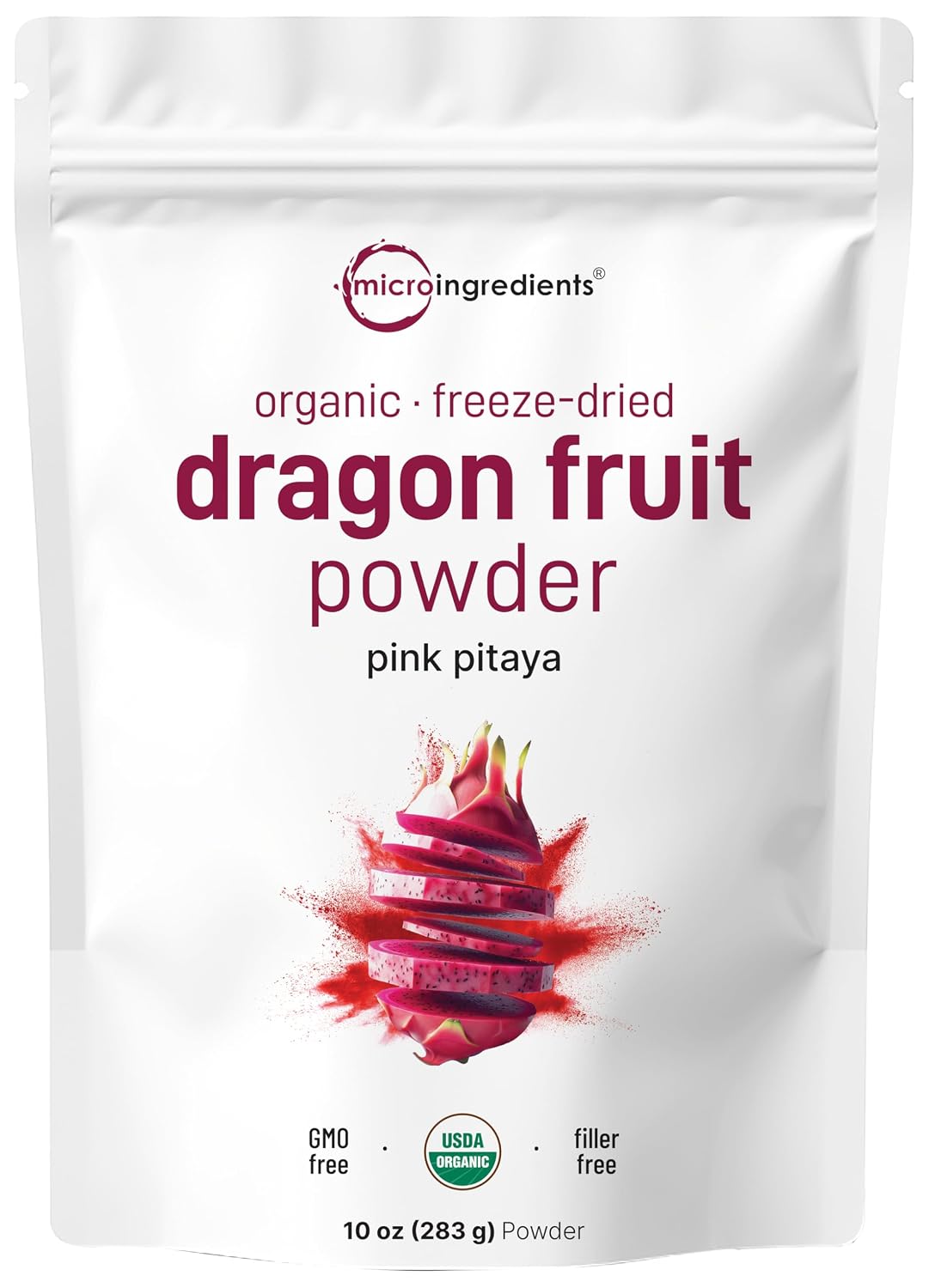 Micro Ingredients Organic Dragon Fruit Powder, 10oz | Natural Fruit Flavor | Freeze-Dried Pink Pitaya Source | No Sugar & Additives | Great for Drinks, Smoothie, & Beverages | Non-GMO & Vegan Friendly - PrimeBioHealth - canada supplements