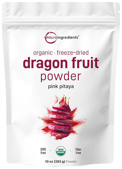 Micro Ingredients Organic Dragon Fruit Powder, 10oz | Natural Fruit Flavor | Freeze-Dried Pink Pitaya Source | No Sugar & Additives | Great for Drinks, Smoothie, & Beverages | Non-GMO & Vegan Friendly - PrimeBioHealth - canada supplements