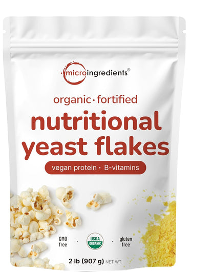 Micro Ingredients Organic Fortified Nutritional Yeast Flakes, 2lb (32oz) | Rich in Vegan Protein, B Vitamins, & Beta-Glucans | Keto Friendly, Dairy Free Cheese Substitute, Non-GMO, Gluten Free - PrimeBioHealth - canada supplements