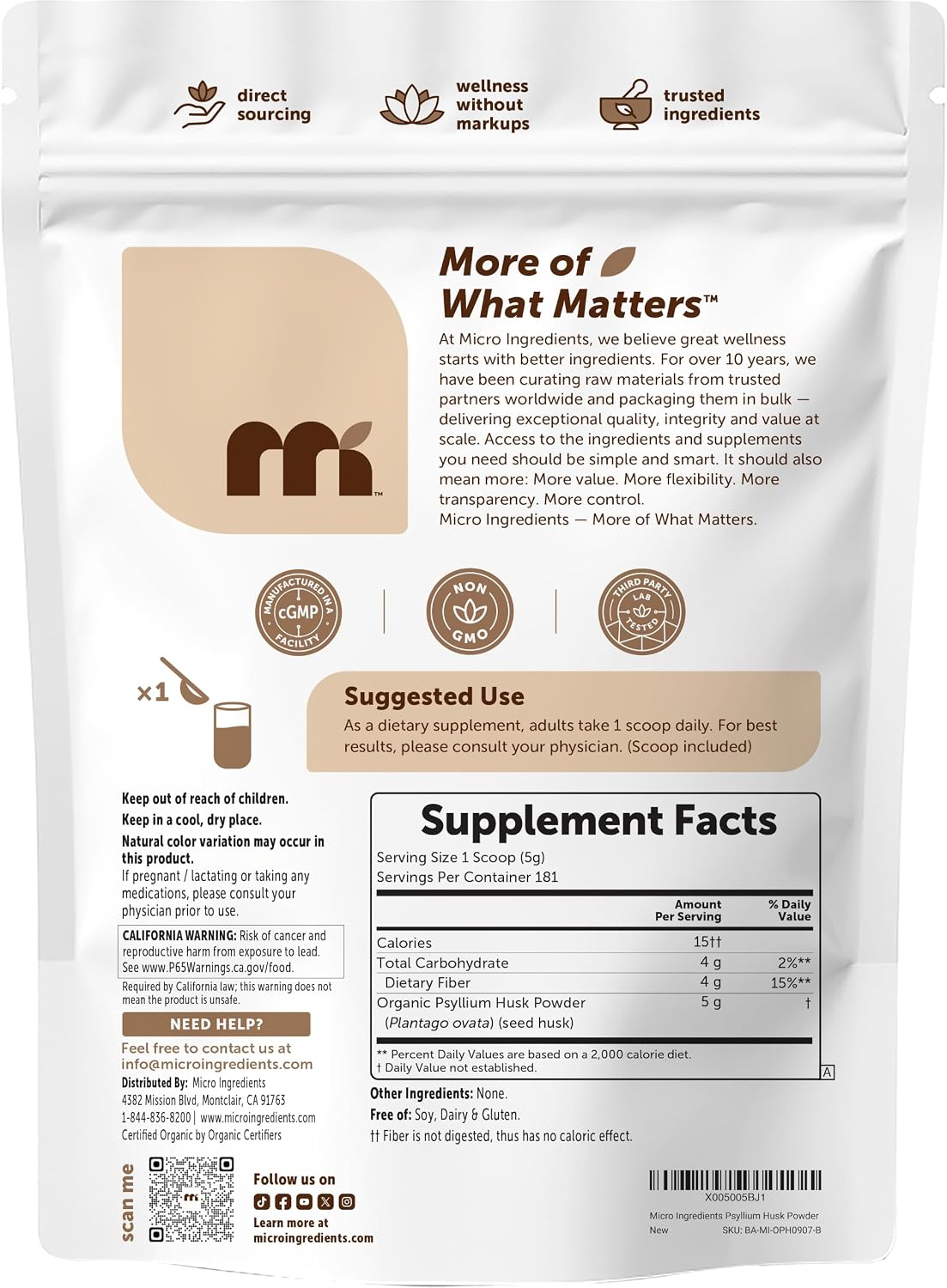 Micro Ingredients Organic Psyllium Husk Powder, 2lbs (32oz) | Daily Soluble Fiber Supplement | India Origin | Non-GMO, Keto Friendly, Vegan - PrimeBioHealth - canada supplements