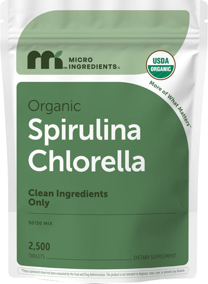 Micro Ingredients Organic Spirulina Chlorella Mini Tablets, 2,500 Tablets (8 Month Supply) | 50/50 Algae Blend | No Fillers, Non-GMO - PrimeBioHealth - canada supplements