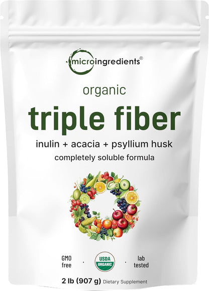 Micro Ingredients Organic Triple Fiber Powder, 2lb | Natural Prebiotic to Support Digestive & Gut Health | Soluble, Easily Digestible | Unflavored, Vegan - PrimeBioHealth - canada supplements