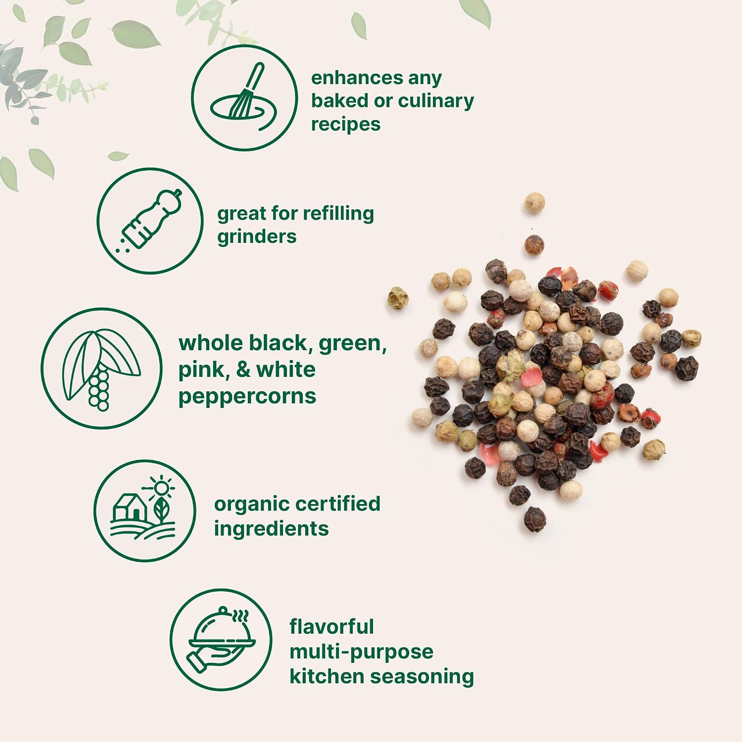 Micro Ingredients Organic Whole Rainbow Peppercorns, 2lbs | Premium Whole Peppercorns for Grinder Refill | Great for Seasonings, Meats & Vegetables | Additive Free, Non-GMO, Bulk Supply - PrimeBioHealth - canada supplements