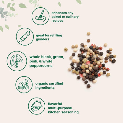 Micro Ingredients Organic Whole Rainbow Peppercorns, 2lbs | Premium Whole Peppercorns for Grinder Refill | Great for Seasonings, Meats & Vegetables | Additive Free, Non-GMO, Bulk Supply - PrimeBioHealth - canada supplements