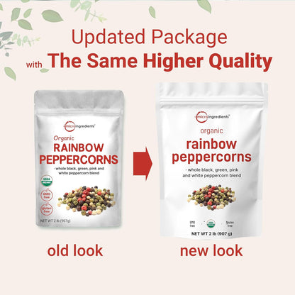 Micro Ingredients Organic Whole Rainbow Peppercorns, 2lbs | Premium Whole Peppercorns for Grinder Refill | Great for Seasonings, Meats & Vegetables | Additive Free, Non-GMO, Bulk Supply - PrimeBioHealth - canada supplements