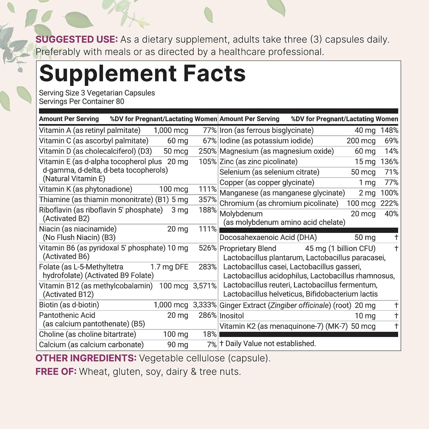Micro Ingredients Prenatal Vitamins for Women | 38-in-1 with Folate, DHA, Choline, Iron, Probiotics, Inositol, & Vitamin C, D, B Complex | No Fillers | 240 Veggie Capsules - PrimeBioHealth - canada supplements