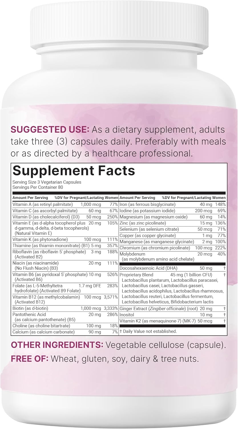 Micro Ingredients Prenatal Vitamins for Women | 38-in-1 with Folate, DHA, Choline, Iron, Probiotics, Inositol, & Vitamin C, D, B Complex | No Fillers | 240 Veggie Capsules - PrimeBioHealth - canada supplements