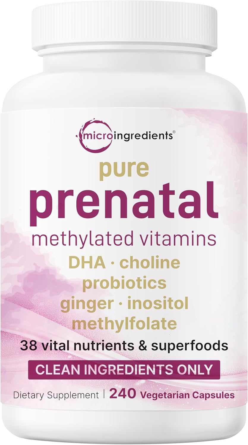 Micro Ingredients Prenatal Vitamins for Women | 38-in-1 with Folate, DHA, Choline, Iron, Probiotics, Inositol, & Vitamin C, D, B Complex | No Fillers | 240 Veggie Capsules - PrimeBioHealth - canada supplements