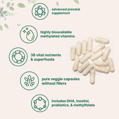 Micro Ingredients Prenatal Vitamins for Women | 38-in-1 with Folate, DHA, Choline, Iron, Probiotics, Inositol, & Vitamin C, D, B Complex | No Fillers | 240 Veggie Capsules - PrimeBioHealth - canada supplements