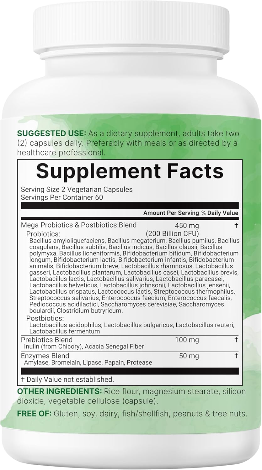 Micro Ingredients Probiotics 200 Billion CFU, 120 Veggie Capsules | Mega Probiotics for Men & Women | 40 Strains with Prebiotics, Postbiotics & Digestive Enzymes | Gut, Immune & Digestive Health - PrimeBioHealth - canada supplements