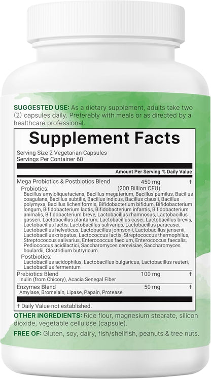 Micro Ingredients Probiotics 200 Billion CFU, 120 Veggie Capsules | Mega Probiotics for Men & Women | 40 Strains with Prebiotics, Postbiotics & Digestive Enzymes | Gut, Immune & Digestive Health - PrimeBioHealth - canada supplements