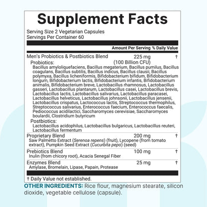Micro Ingredients Probiotics for Men 100 Billion CFU, 40 Strains, 120 Vegetarian Capsules | Pre, Probiotics, Postbiotics & Enzymes | Pre, Probiotics, Enzymes, Saw Palmetto, Pumpkin Seed & Lycopene - PrimeBioHealth - canada supplements