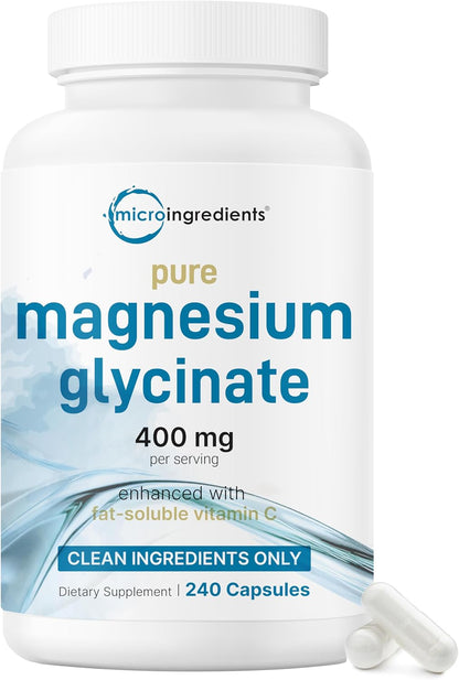 Micro Ingredients Pure Magnesium Glycinate 400mg Per Serving, 240 Capsules | Chelated Mineral Supplements with Elemental Form | Non-GMO, Filler Free - PrimeBioHealth - canada supplements