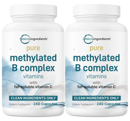 Micro Ingredients Pure Methylated B Complex, 240 Capsules | 11-in-1 Formula with Methylfolate, B12, Thiamin, Inositol, Choline, & Fat Soluble Vitamin C | Clean Ingredients Without Fillers | Non-GMO - PrimeBioHealth - canada supplements