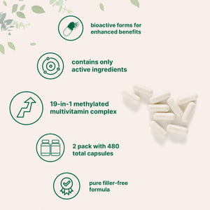 Micro Ingredients Pure Methylated Multivitamin, 240 Capsules | 19-in-1 Formula with Vitamins C, D, B12, Folate, Magnesium, Zinc & More | Filler Free, Non-GMO - PrimeBioHealth - canada supplements